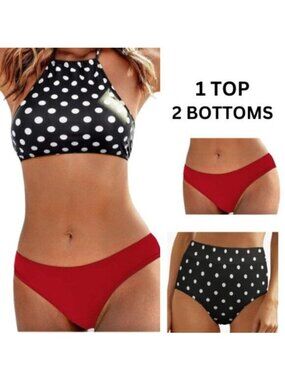 55.🆕Small Halter Top Low Waisted Bottom & Extra High Waist Polka Dot Bottom